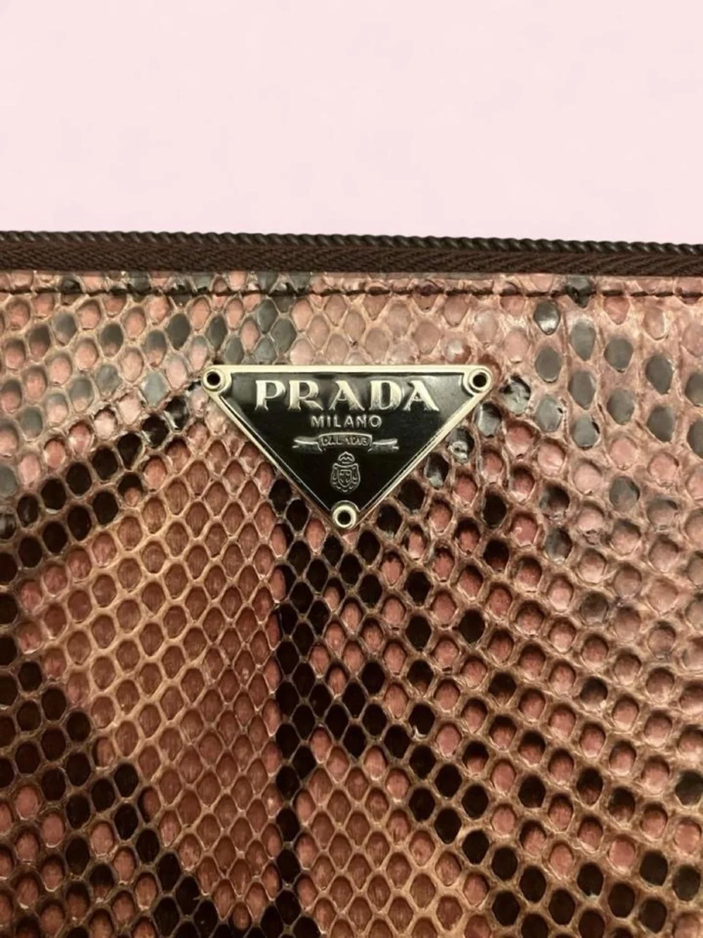 Prada Snake Skin Zip Wallet Purse in Brown and Black